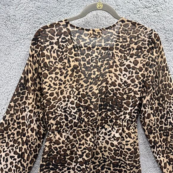 La Palapa XL Sheer Animal Print Cover Up Dress Long Sleeves Front Tie Beach Pool - Picture 8 of 10